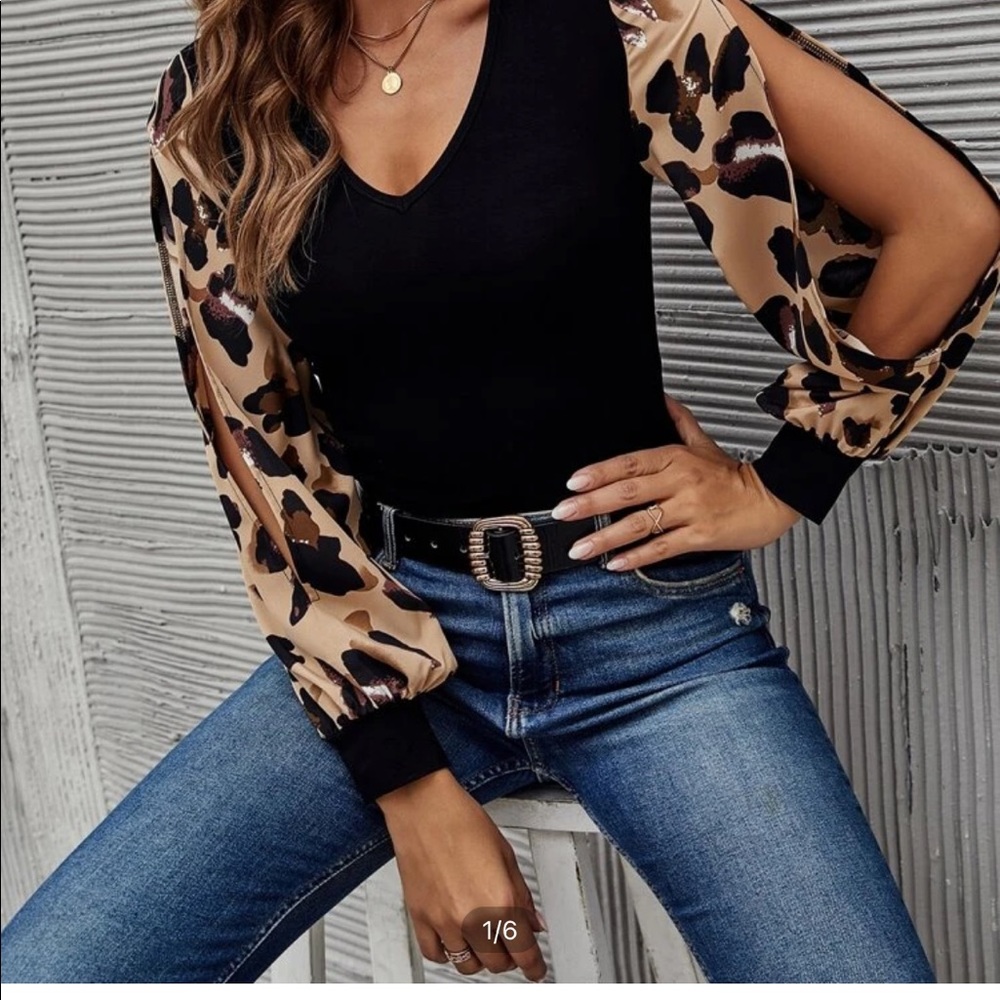 Womens bodysuit with Cheetah sleeves